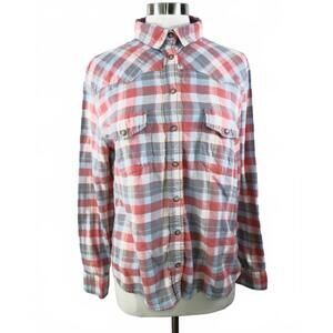 Jachs Girlfriend Womens Cotton Bea LSN Pearl Snap Red Blue Plaid Medium